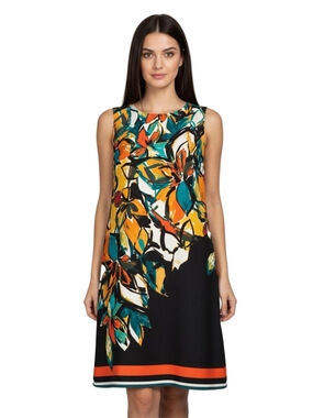 AGB Sleeveless Floral Midi Dress in Multi-Colored Sleeveless Shift Dress Size 14